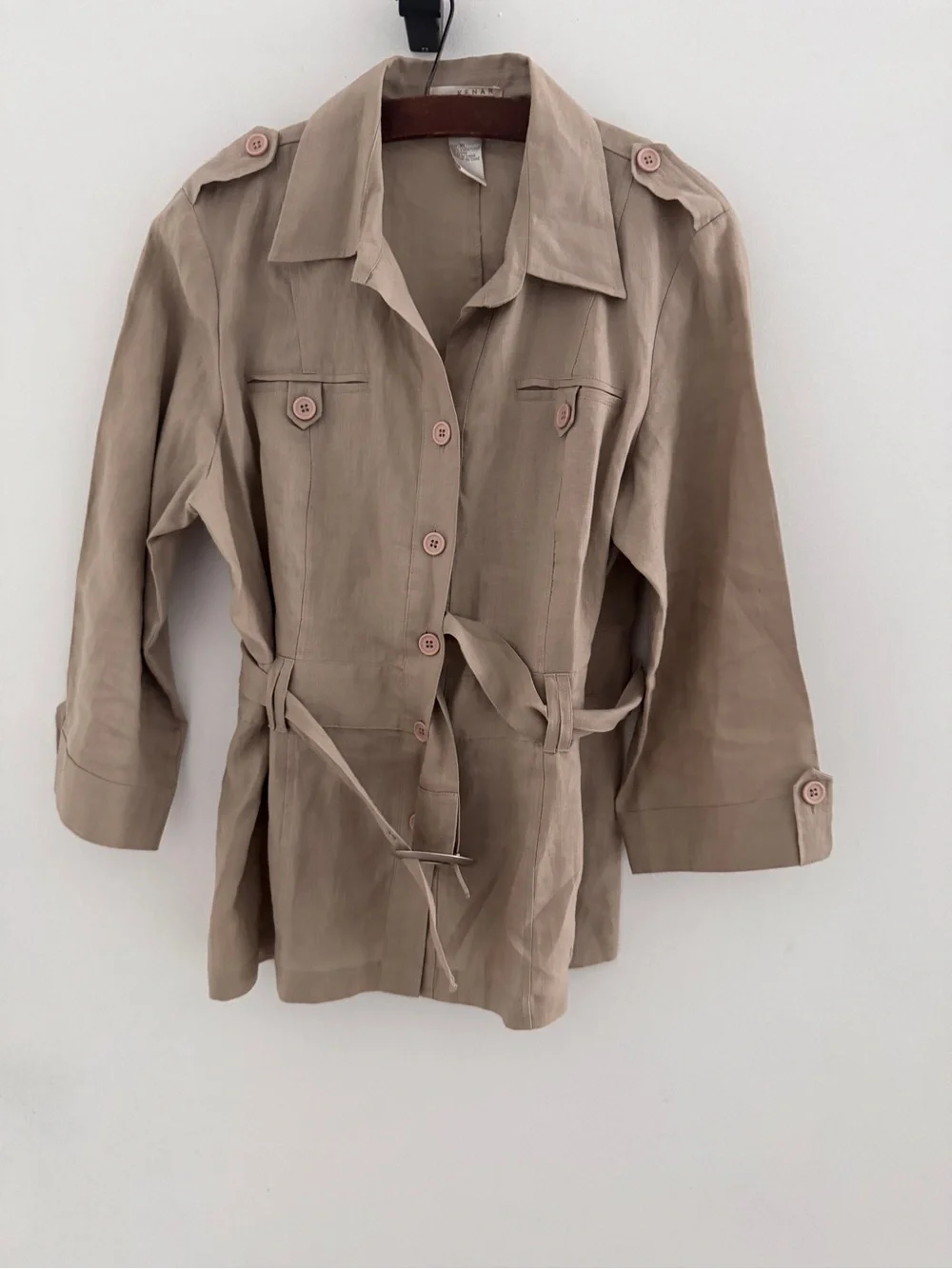 100% linen Beige Tie-Waist Utility Jacket - Women's Jacket & Coats xl - Picture 2 of 9